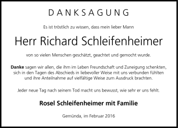 Traueranzeige von Richard Schleifenheimer von Neue Presse Coburg