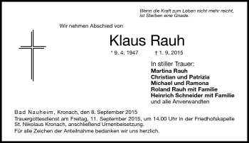 Traueranzeige von Klaus Rauh von Neue Presse Coburg