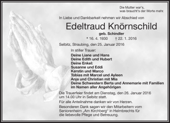 Traueranzeige von Edeltraud Knörnschild von Frankenpost