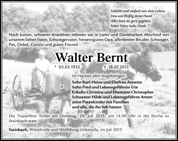 Traueranzeige von Walter Bernt von Südthüringer Presse