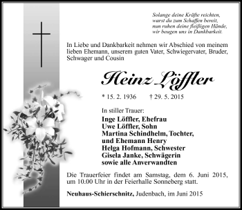 Traueranzeige von Heinz Löffler von Südthüringer Presse