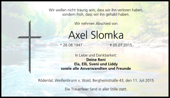 Traueranzeige von Axel Slomka von Neue Presse Coburg