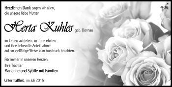 Traueranzeige von Herta Kuhles von Südthüringer Presse