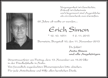 Traueranzeige von Erich Simon von Frankenpost