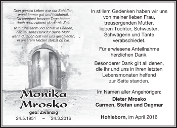 Traueranzeige von Monika Mrosko von Südthüringer Presse