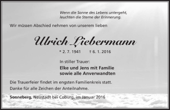 Traueranzeige von Ulrich Liebermann von Südthüringer Presse