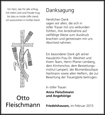 Traueranzeige von Otto Fleischmann von Südthüringer Presse
