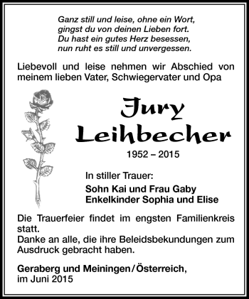 Traueranzeige von Jury Leihbecher von Südthüringer Presse