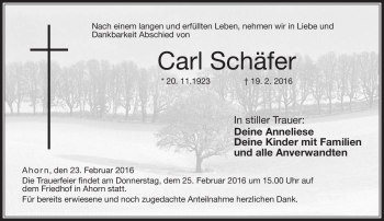 Traueranzeige von Carl Schäfer von Neue Presse Coburg