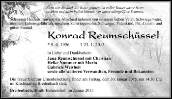 Traueranzeige von Konrad Reumschüssel von Südthüringer Presse