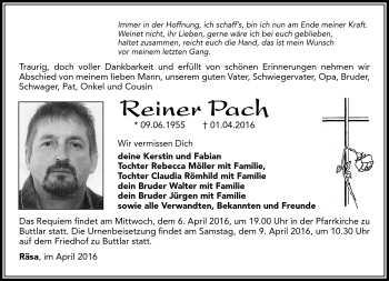 Traueranzeige von Reiner Pach von Südthüringer Presse