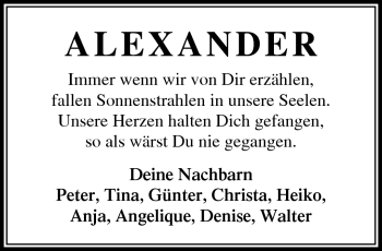 Traueranzeige von Alexander  von Neue Presse Coburg