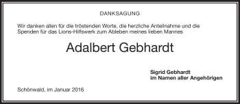 Traueranzeige von Adalbert Gebardt von Frankenpost