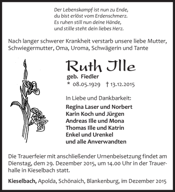Traueranzeige von Ruth Ille von Südthüringer Presse
