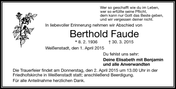 Traueranzeige von Berthold Faude von Frankenpost