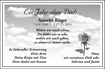 Traueranzeige von Annette Rüger von Neue Presse Coburg