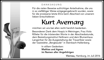 Traueranzeige von Kurt Avemarg von Südthüringer Presse