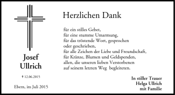 Traueranzeige von Josef Ullrich von Neue Presse Coburg