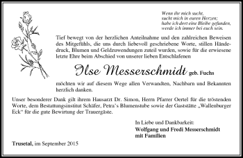 Traueranzeige von Ilse Messerschmidt von Südthüringer Presse