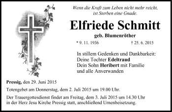 Traueranzeige von Elfriede Schmitt von Neue Presse Coburg