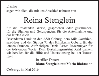 Traueranzeige von Reina Stenglein von Neue Presse Coburg
