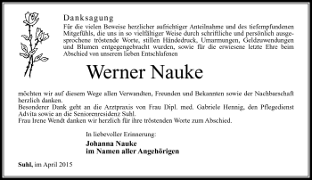 Traueranzeige von Werner Nauke von Südthüringer Presse