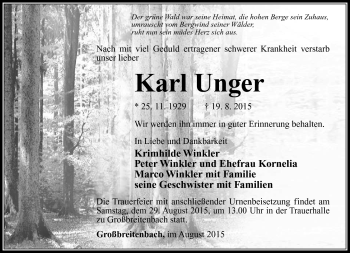 Traueranzeige von Karl Unger von Südthüringer Presse