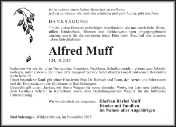 Traueranzeige von Alfred Muff von Südthüringer Presse