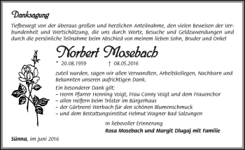 Traueranzeige von Norbert Mosebach von Südthüringer Presse