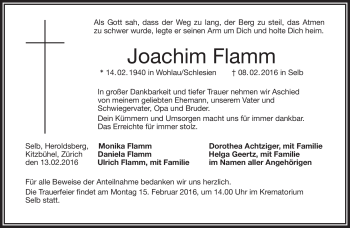 Traueranzeige von Joachim Flamm von Frankenpost