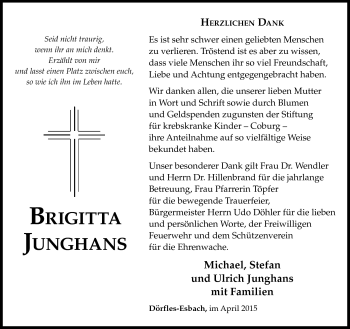 Traueranzeige von Brigitta Junghans von Neue Presse Coburg