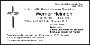 Traueranzeige von Werner Heinrich von Frankenpost