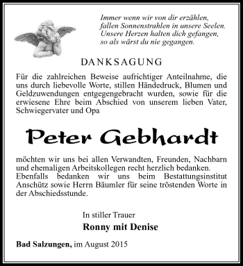 Traueranzeige von Peter Gebhardt von Südthüringer Presse