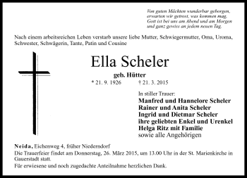 Traueranzeige von Ella Scheler von Neue Presse Coburg