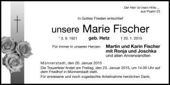 Traueranzeige von Marie Fischer von Neue Presse Coburg