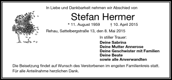 Traueranzeige von Stefan Hermer von Frankenpost