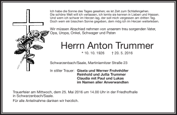 Traueranzeige von Anton Trummer von Frankenpost
