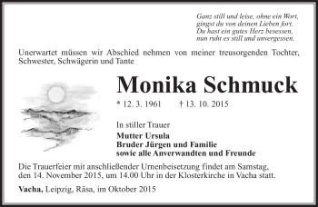 Traueranzeige von Monika Schmuck von Südthüringer Presse