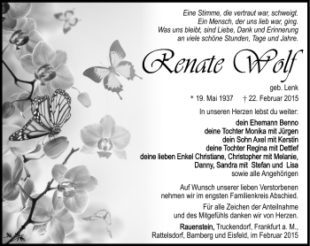 Traueranzeige von Renate Wolf von Südthüringer Presse