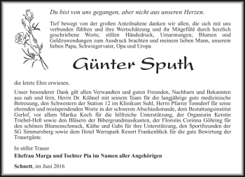 Traueranzeige von Günter Sputh von Südthüringer Presse