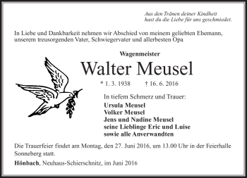 Traueranzeige von Walter Meusel von Südthüringer Presse