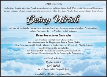 Traueranzeige von Heiny Ulrich von Südthüringer Presse