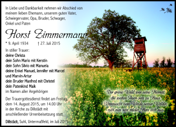 Traueranzeige von Horst Zimmermann von Südthüringer Presse