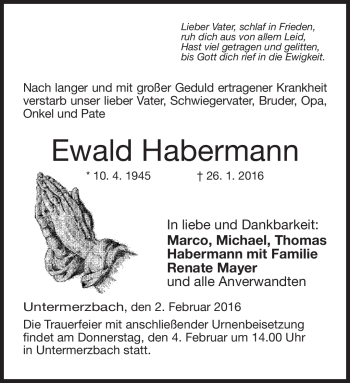 Traueranzeige von Ewald Habermann von Neue Presse Coburg
