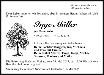 Traueranzeige von Inge Müller von Südthüringer Presse