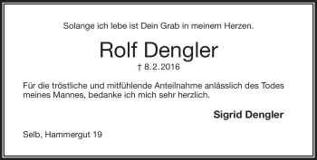 Traueranzeige von Rolf Dengler von Frankenpost