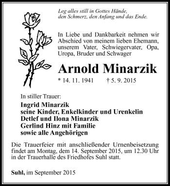Traueranzeige von Arnold Minarzik von Südthüringer Presse