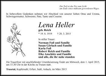 Traueranzeige von Lena Heller von Südthüringer Presse