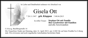 Traueranzeige von Gisela Ott von Neue Presse Coburg