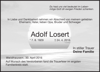 Traueranzeige von Adolf Losert von Neue Presse Coburg